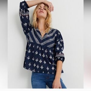 Lucky Brand Dark Blue Blouse with White Design